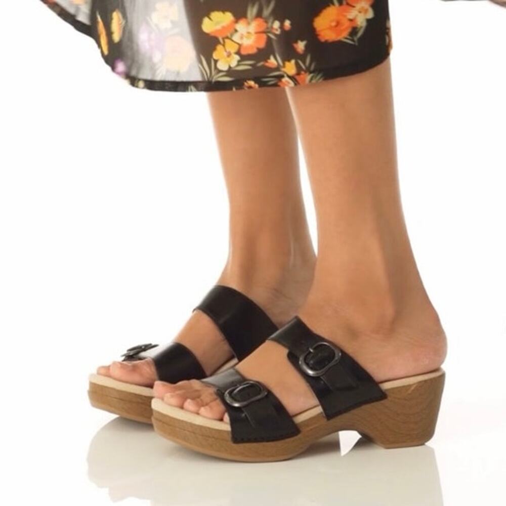 DANSKO Women's 41 10.5 Sophie Double Strap Full Grain Leather Sandal Shoe Black
